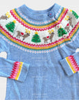 Mini Boden Girls Christmas Charm Reindeer Wonderland Long-Sleeved Dress - Sky Blue