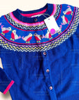 NWT Mini Boden Girls Navy & Gold Snowmen Fair Isle Christmas Cardigan