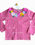 NWT Mini Boden Girl's Flutter T-shirt in Pink Lemonade – with Floral Appliqués