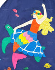 Mini Boden Girls Appliqué Mermaid Tank Dress With Ruffles & Navy Sea Turtles