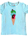 Mini Boden Girls Appliqué Top Shirt Georgian Blue/ Ivory Ice Cream