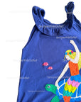 Mini Boden Girls Appliqué Mermaid Tank Dress With Ruffles & Navy Sea Turtles