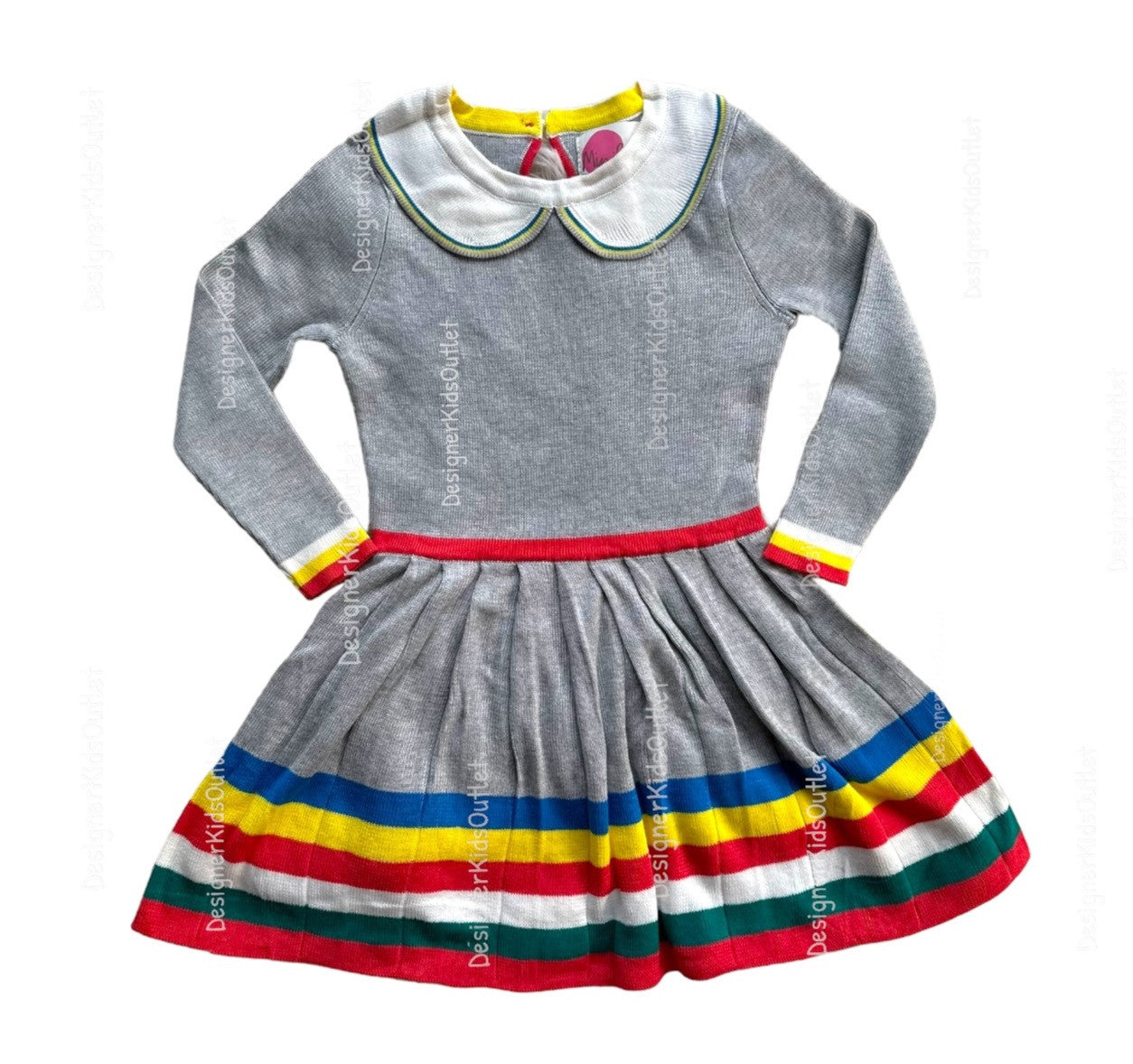 Mini Boden Girls Super Soft Knitted Sweater Dress - Grey & Rainbow (Sa   Designer Kids Outlet