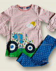 Mini Boden Girls Appliqué Tractor Bunny Farm Dress Set Elizabethan Blue Pink