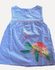 Baby Boden Girls Turtle Appliqué Cotton Top – Blue Ivory Polkadot