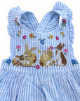 NWOT Mini Boden Meadow Hopper Striped Pinafore Floral Easter Bunny