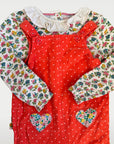 Pre-Loved Mini Boden Cord Dungaree Set - Strawberry Tart Pin Spot Heart