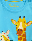 Mini Boden Girls Safari Appliqué T-Shirt in Aqua Blue Giraffe