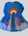 Mini Boden Girls Rainbow Tulle Skirt Long Sleeve Cotton Dress