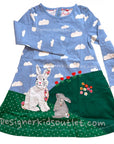 Mini Boden Girls Ice Blue Bunny Large Appliqué Jersey Dress