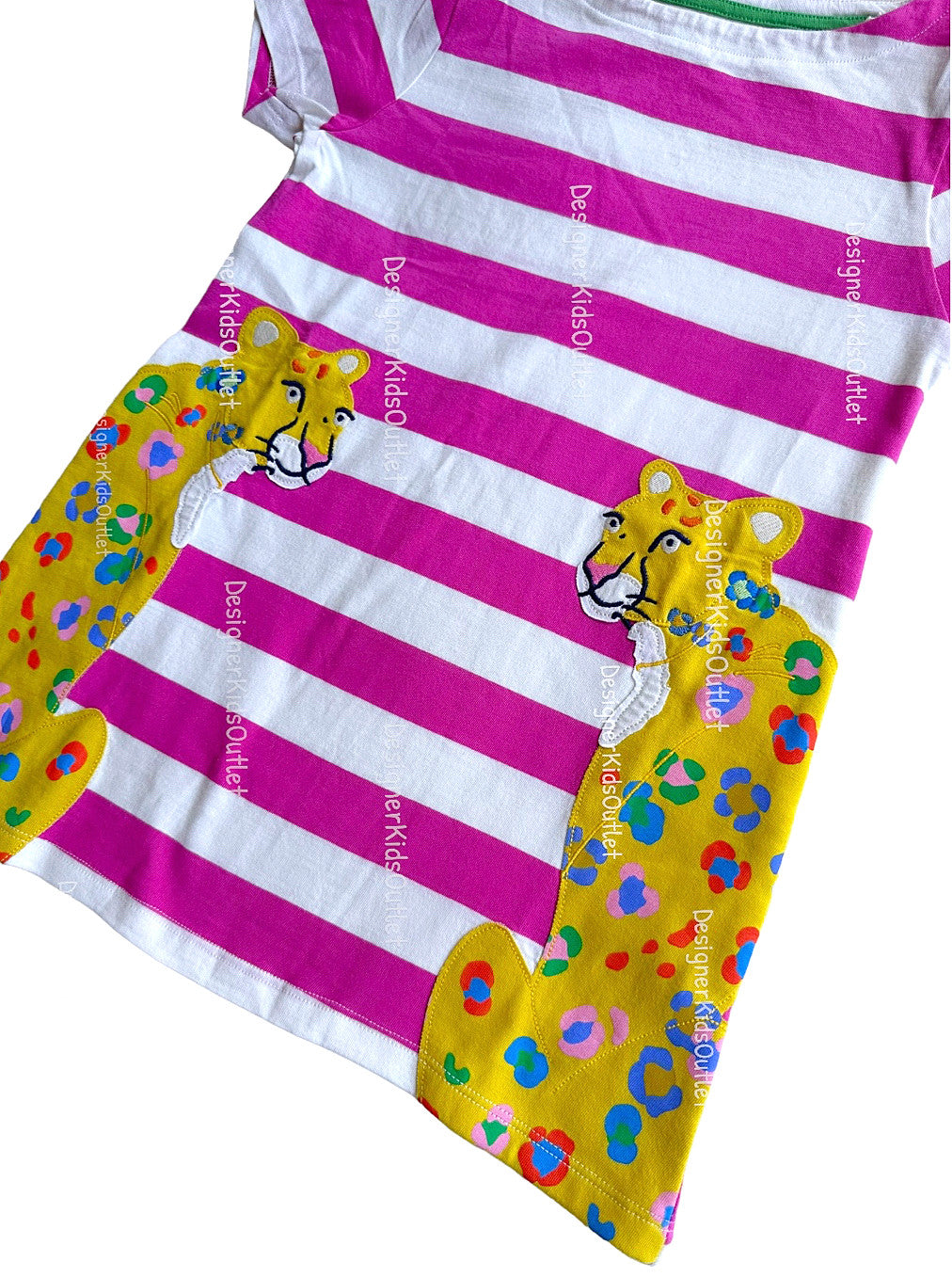 mini boden leopard dress Mini Boden Girls Party Leopard Appliqué Pink Stripe Cheetah Dress Tunic