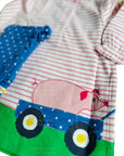 Mini Boden Girls Appliqué Tractor Bunny Farm Dress Set Elizabethan Blue Pink