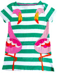 Mini Boden Flamingo Tunic Short-Sleeved Green Tunic with Flamingo Appliqué Dress