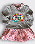 De-Labeled/Sample Mini Baby Boden Bunny Rainbow Sweatshirt Mixie Dress