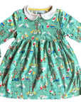 Mini Boden Baby Girls Long Sleeve Jersey Collared Dress Green Fountain Spring