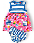Mini Boden Baby Girls Jersey Pink Lemonade Ice Creams Summer Dress And Knickers