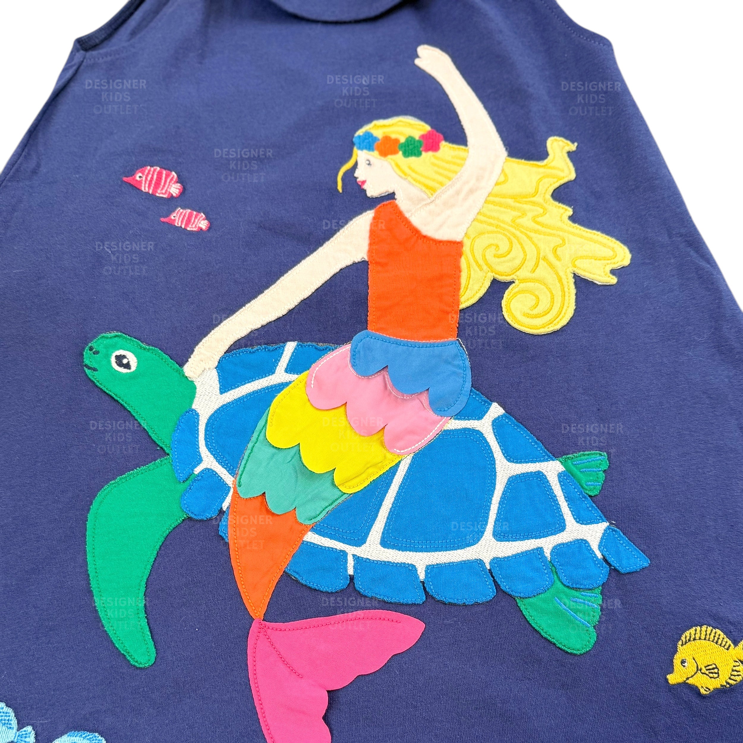 boden mermaid dress Mini Boden Girls Appliqué Mermaid Tank Dress With Ruffles & Navy Sea T –  Designer Kids Outlet