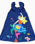 Mini Boden Girls Appliqué Mermaid Tank Dress With Ruffles & Navy Sea Turtles