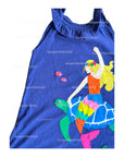 Mini Boden Girls Appliqué Mermaid Tank Dress With Ruffles & Navy Sea Turtles
