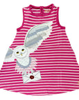 Mini Boden Girls Harry Potter Stripy Appliqué Hedwig Owl Dress Pink Sorbet/Ivory