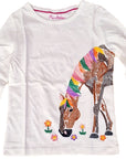 Mini Boden Superstitch Animal Horse Rainbow Flowers Embroidered T-Shirt