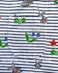 Mini Boden Girls Printed Jersey Collared Dress Multi Bunny Stripe With Flowers