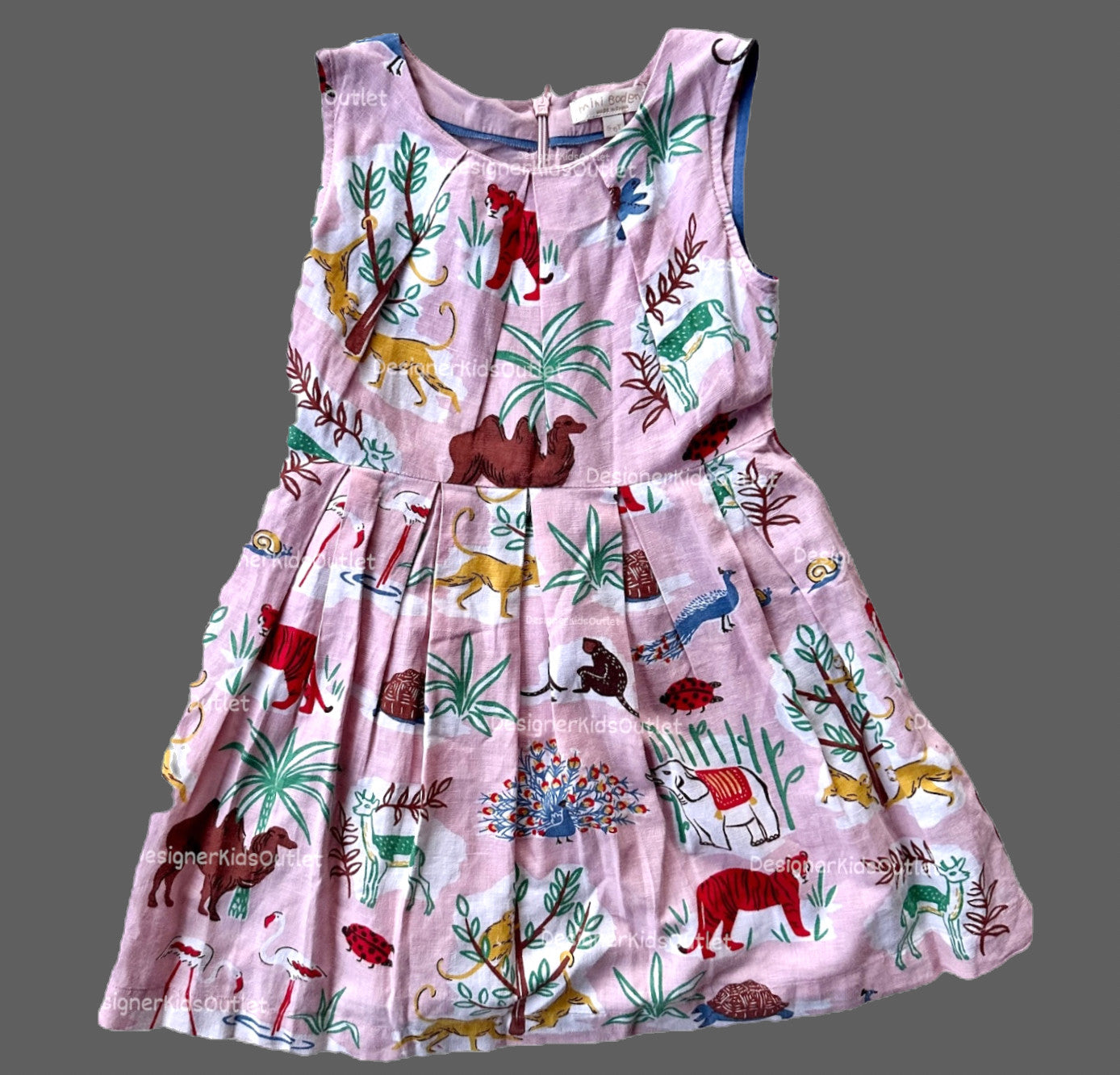 mini boden jungle dress Pre-Loved Mini Boden Girls Safari Jungle Animal Print Sleeveless Linen Dress