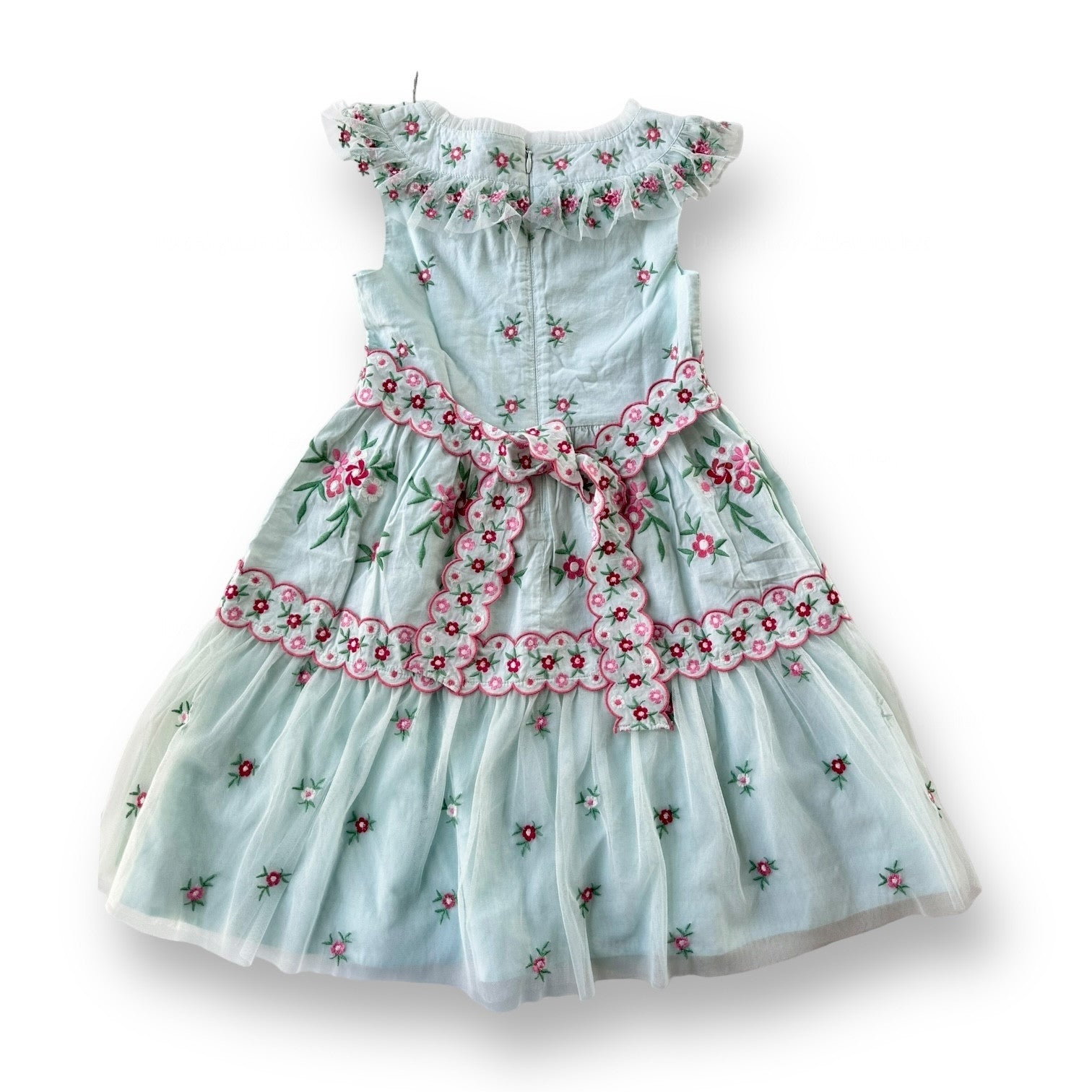 Mini Boden Girls Pale Blue Ditsy Floral Embroidered Tulle Party Dress Teal  – Designer Kids Outlet