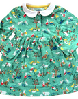 Mini Boden Baby Girls Long Sleeve Jersey Collared Dress Green Fountain Spring