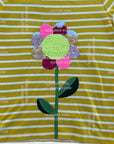 Mini Boden Girls Sunlit Sequin Flower Yellow Striped T-Shirt