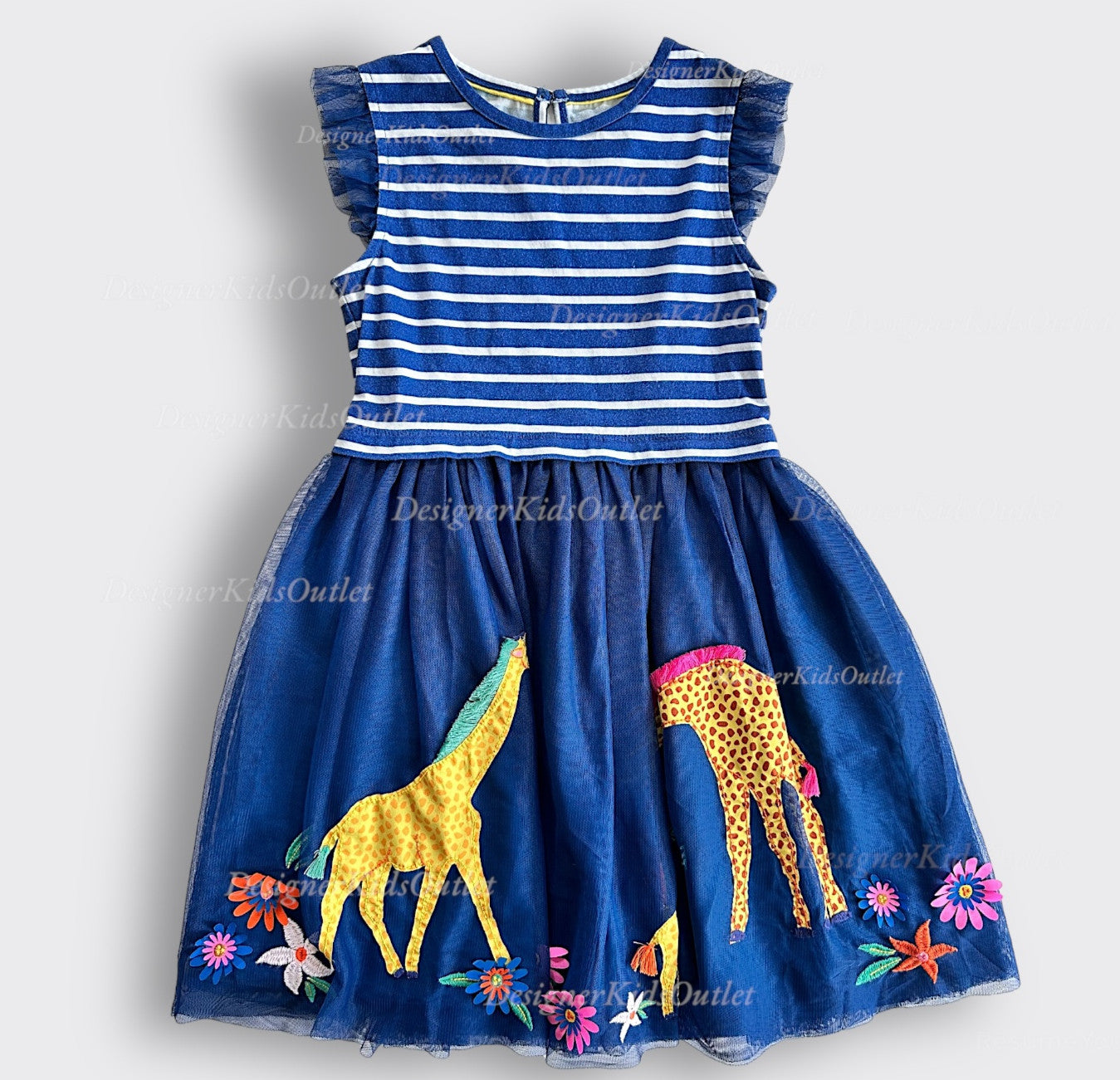 mini boden giraffe dress Pre-Loved Mini Boden Tulle Mix Applique Dress Sapphire & Vanilla Strip –  Designer Kids Outlet