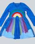 Mini Boden Girls Rainbow Tulle Skirt Long Sleeve Cotton Dress