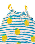 Mini Boden Girls Blue and White Stripes Dress with Lemon Appliqué