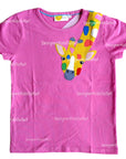 Mini Boden Girls Front & Back Big Appliqué Pink Giraffe Tee