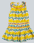 Mini Boden Girls Colorful Sleeveless Collared Yellow Parrot Dress