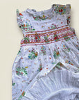 NWOT Mini Boden Smock Dress - White Pink Smocked Bunny Floral Mushroom Print
