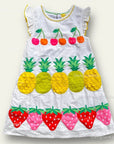 Pre-Loved Mini Boden Big Appliqué Woven Dress White Fruit