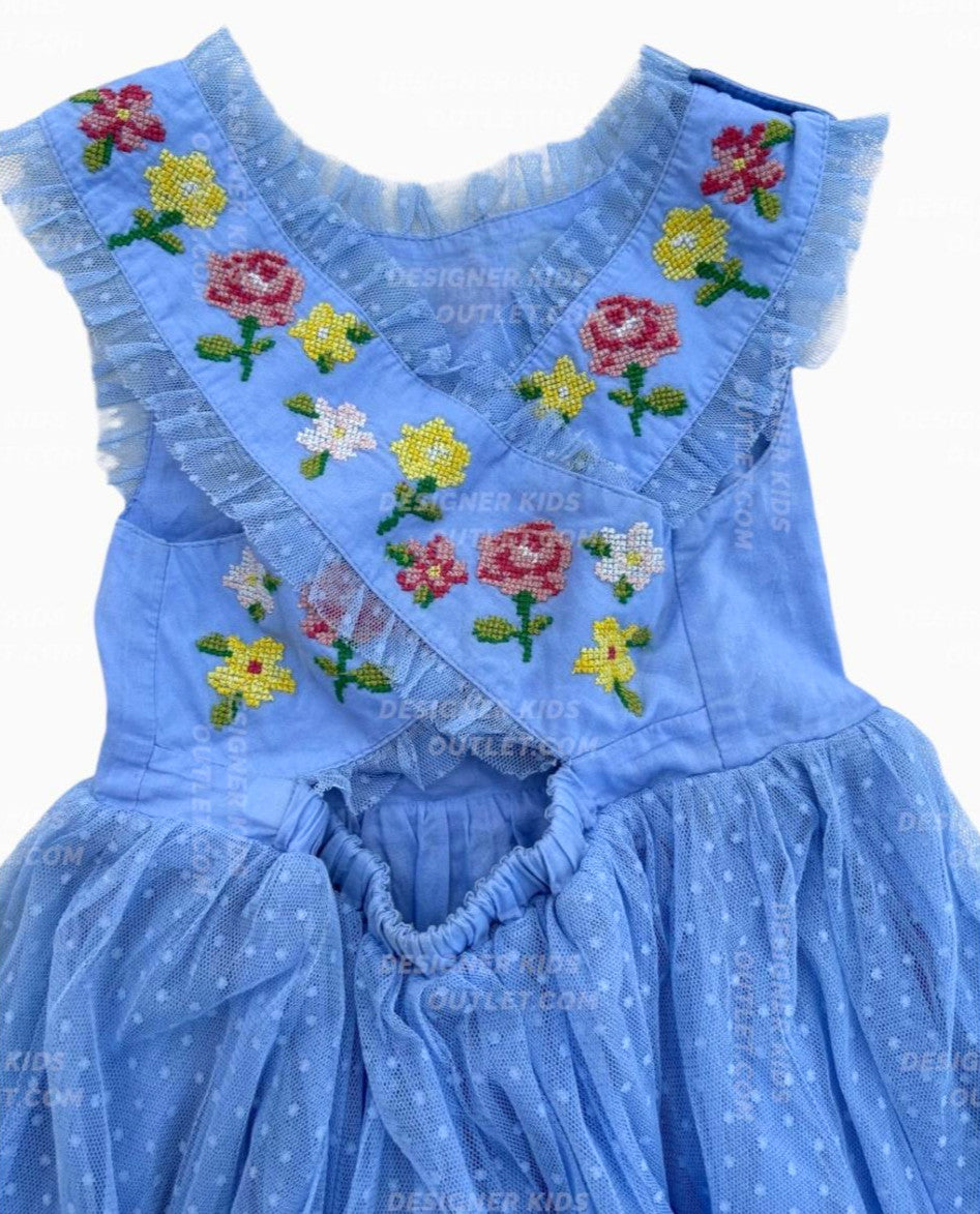 Girls Sun Dress Floral Embroidered | Blue Sleeveless Dress | Mini Boden Designer Kids Outlet Girls Sun Dress Floral Embroidered | Blue Sleeveless Dress | Mini Boden Designer Kids Outlet