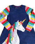 Mini Boden Girls Navy Unicorn Appliqué Dress | Sizes 2–12Y