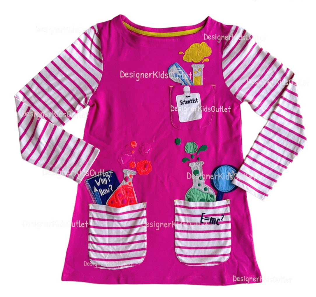 mini boden tunic dress Mini Boden Girls Scientist Appliqué Tunic Dress Pocket Jersey Occupational  Pink