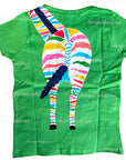 Mini Boden Appliqué Front And Back Tee In Green Stripe Colorful Zebra