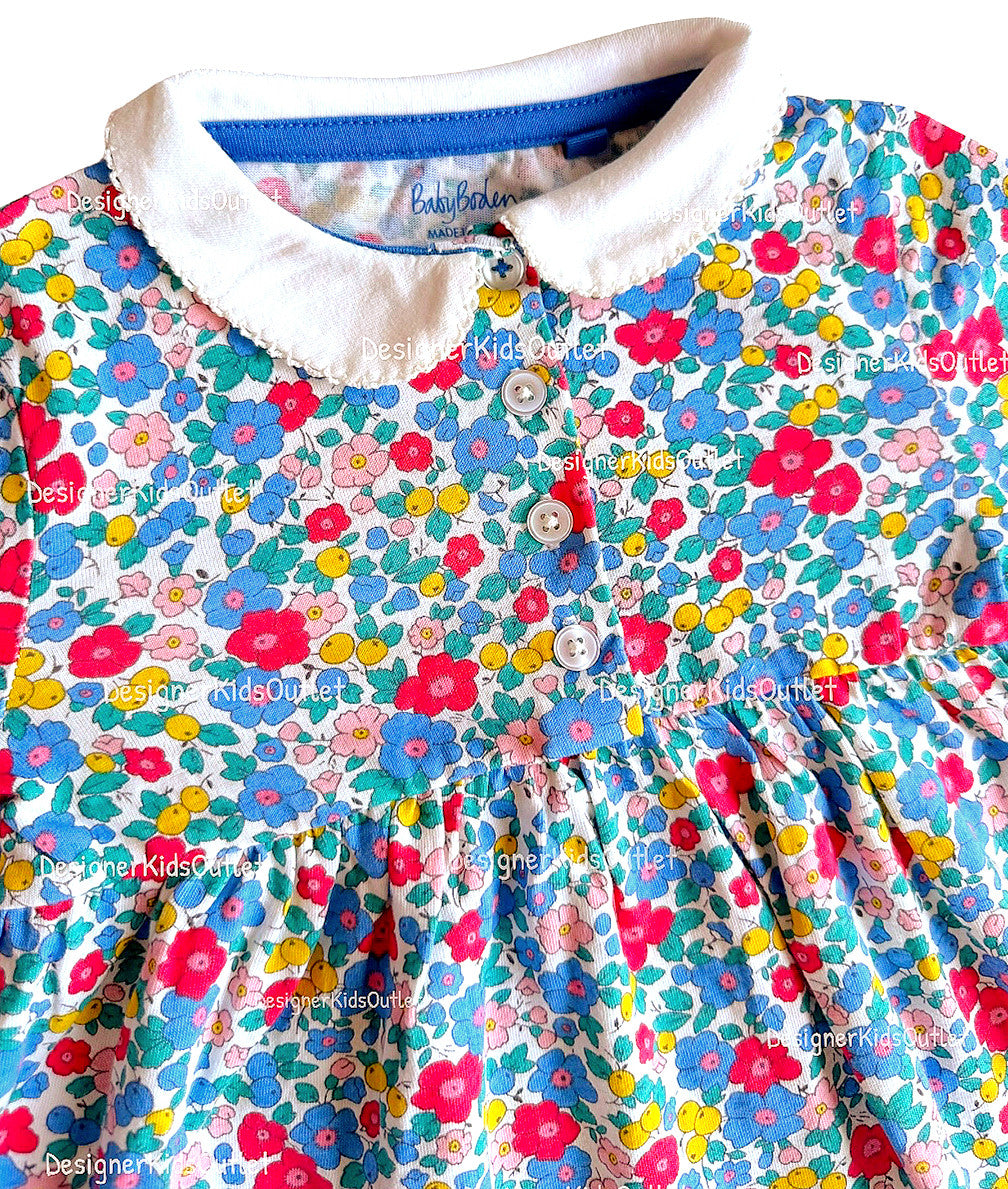 Baby Girl Collared Dress | Sky Blue Apple Blossom Jersey | Mini Boden Designer Kids Outlet Baby Girl Collared Dress | Sky Blue Apple Blossom Jersey | Mini Boden Designer Kids Outlet