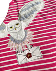 Mini Boden Girls Harry Potter Stripy Appliqué Hedwig Owl Dress Pink Sorbet/Ivory