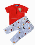 Baby Boden Boys Safari Animals Polo & Pants Set with Elephant Appliqué
