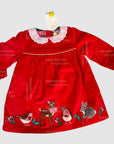 Mini Boden Girls Ruby Ruched Velvet Long-Sleeved Christmas Dress - Holiday Red