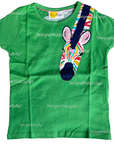 Mini Boden Appliqué Front And Back Tee In Green Stripe Colorful Zebra