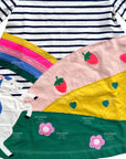 Mini Boden Girls Horse Scene Jersey Dress – Flowers & Rainbow Stripe