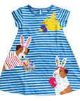 Mini Boden Girls Fun Big Appliqué Dress – Bluebell/Ivory Guinea Pigs