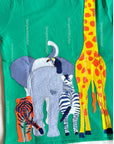 Mini Boden Jungle Safari Animal T-shirt Sapling Green Front and Back Appliqué