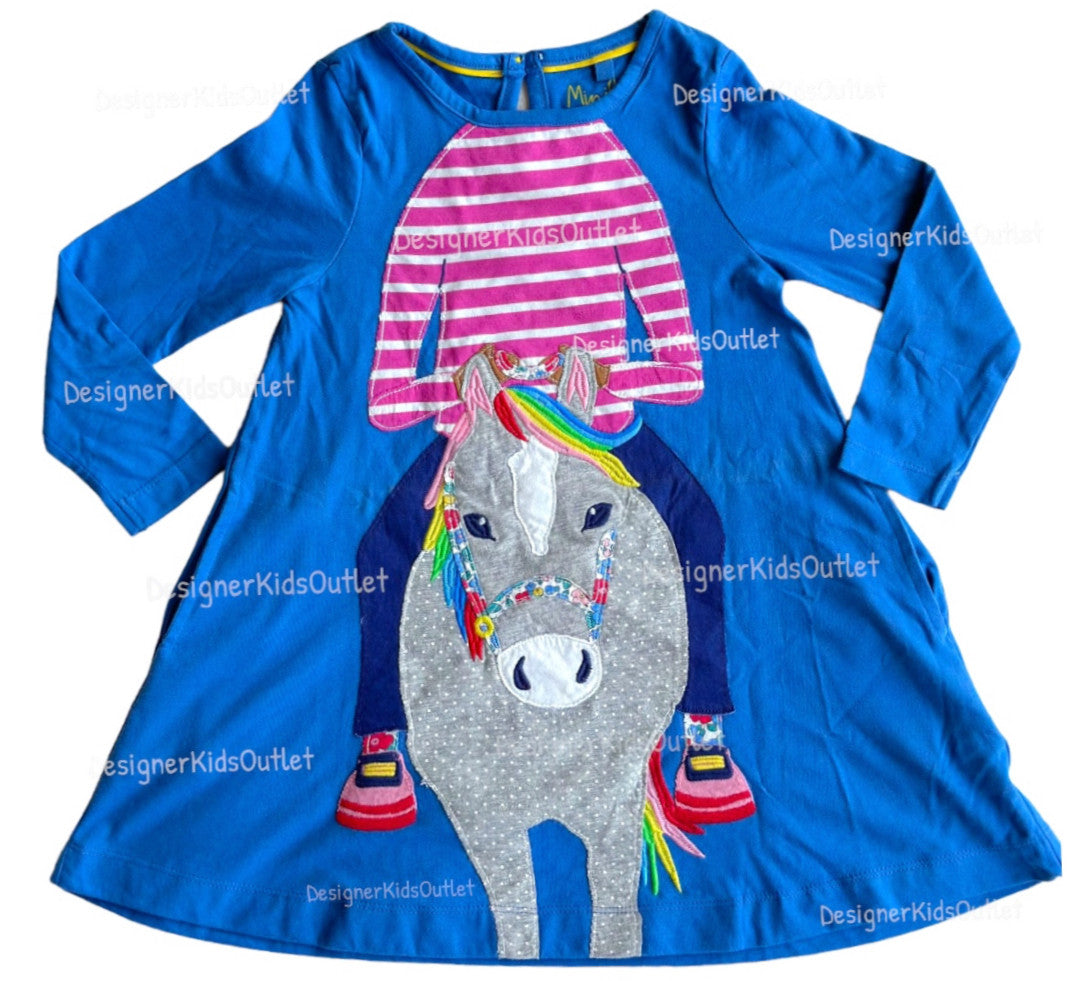 mini boden horse dress Mini Boden Girl's Horse Rider Applique Dress in Blue Dress Tunic